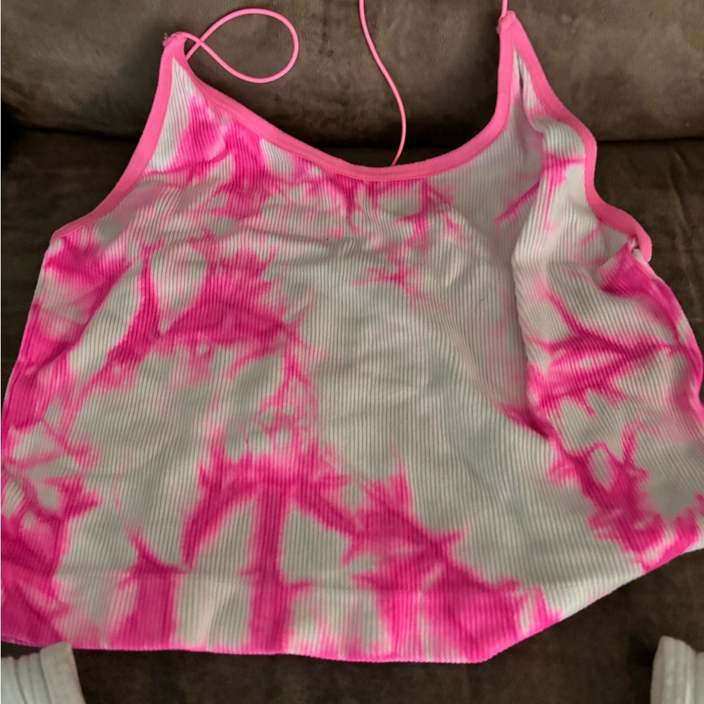 No Boundaries Pink and White Crop Tank Top